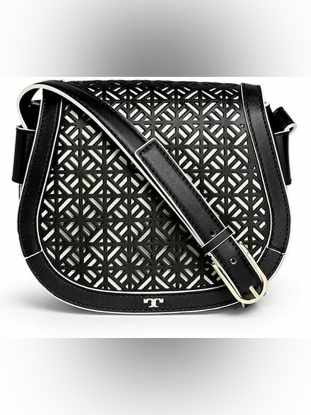 Tory Burch Fret-T Small Leather Saddle Bag